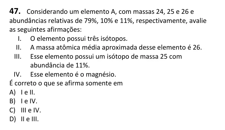Recorte da questão 47 no caderno Tipo 2