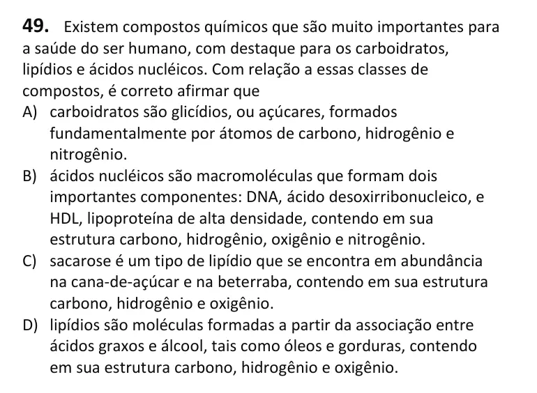 Recorte da questão 49 no caderno Tipo 2