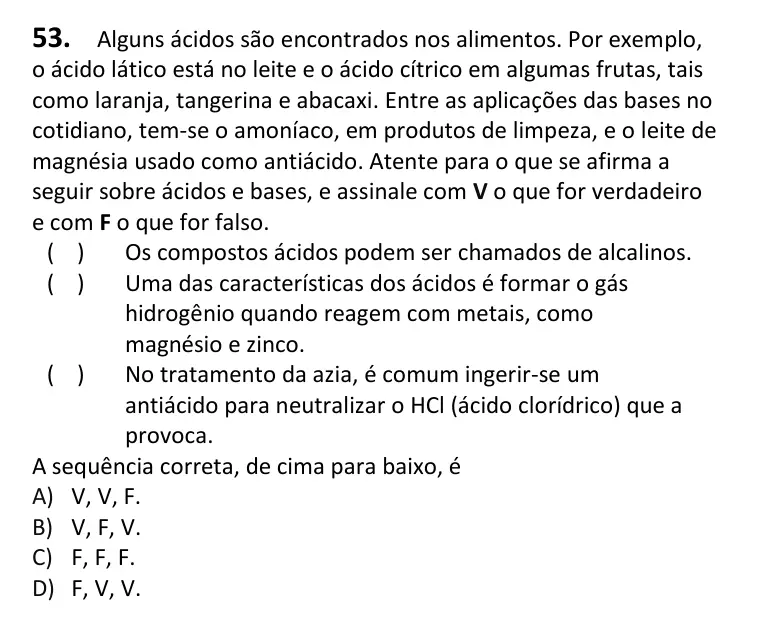 Recorte da questão 53 no caderno Tipo 2
