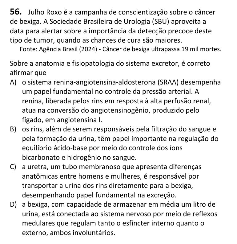 Recorte da questão 56 no caderno Tipo 2
