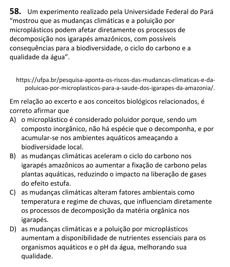 Recorte da questão 58 no caderno Tipo 2