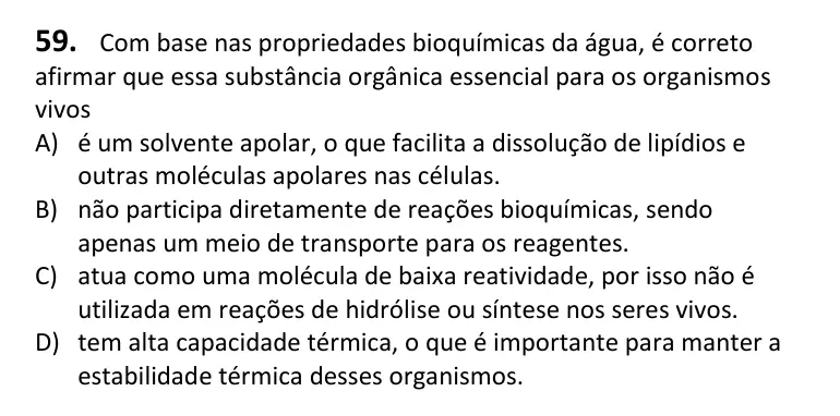 Recorte da questão 59 no caderno Tipo 2