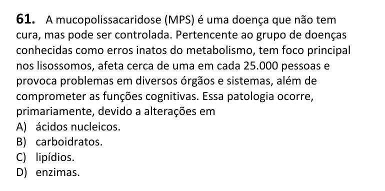 Recorte da questão 61 no caderno Tipo 2