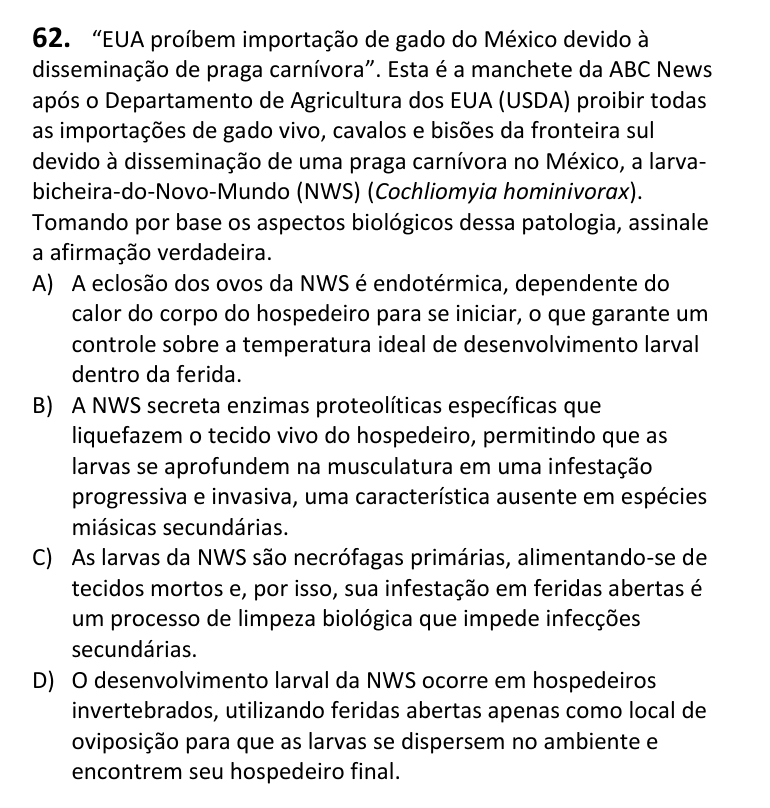 Recorte da questão 62 no caderno Tipo 2
