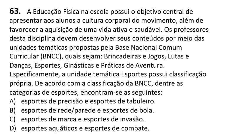 Recorte da questão 63 no caderno Tipo 2
