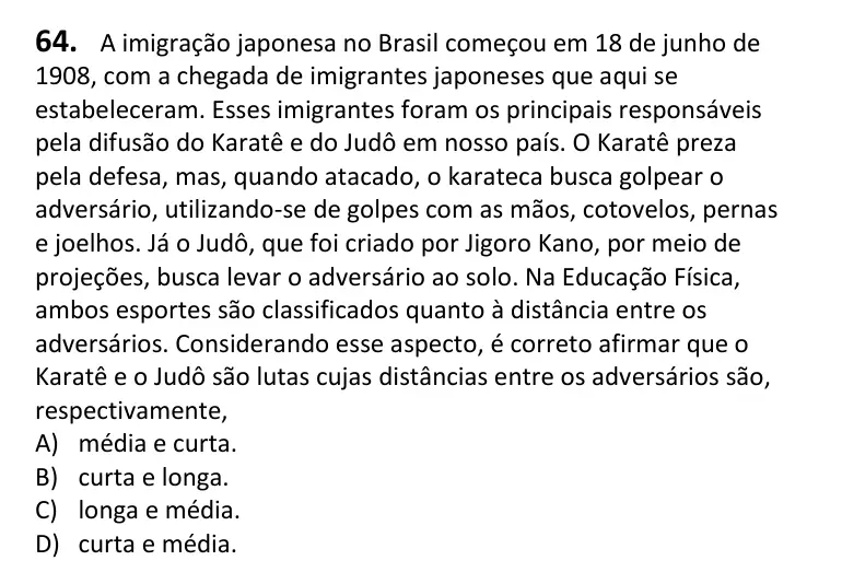 Recorte da questão 64 no caderno Tipo 2
