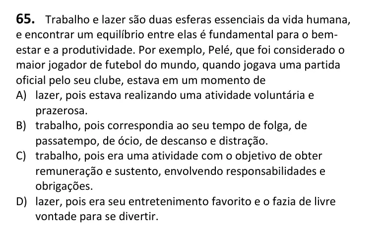 Recorte da questão 65 no caderno Tipo 2