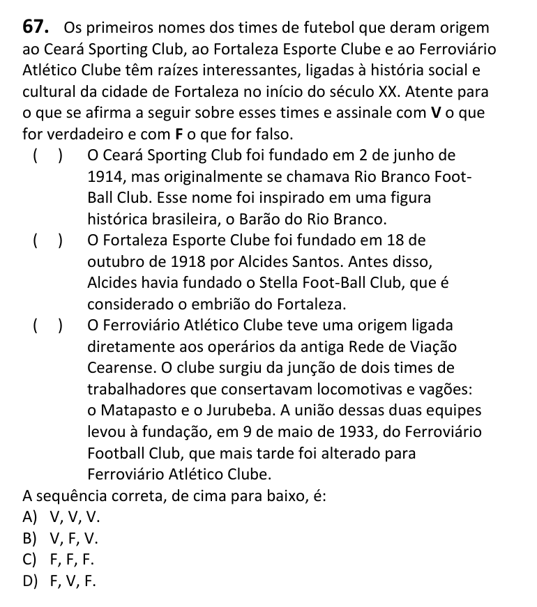 Recorte da questão 67 no caderno Tipo 2