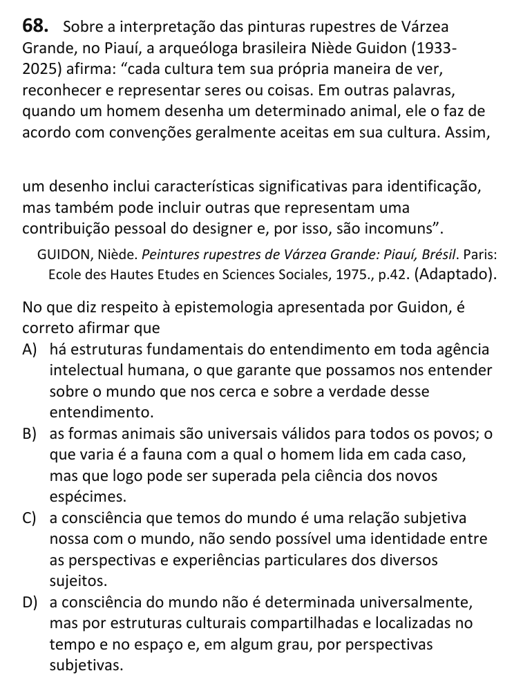 Recorte da questão 68 no caderno Tipo 2
