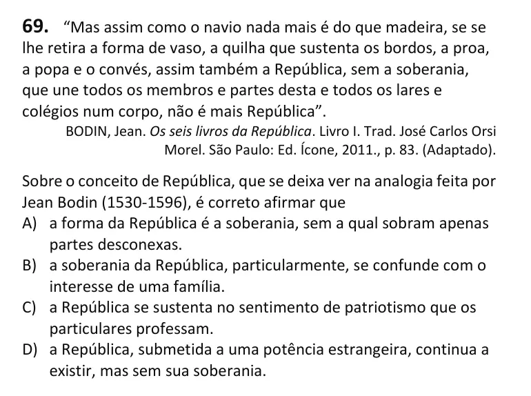 Recorte da questão 69 no caderno Tipo 2