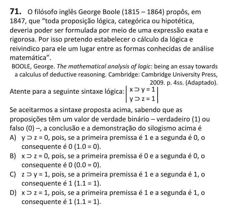 Recorte da questão 71 no caderno Tipo 2