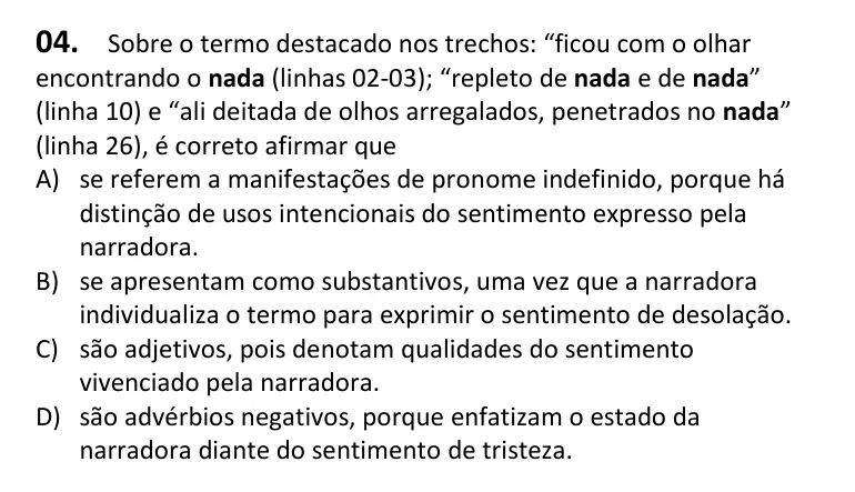 Recorte da questão 4 no caderno Tipo 3