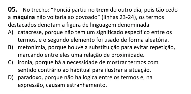 Recorte da questão 5 no caderno Tipo 3