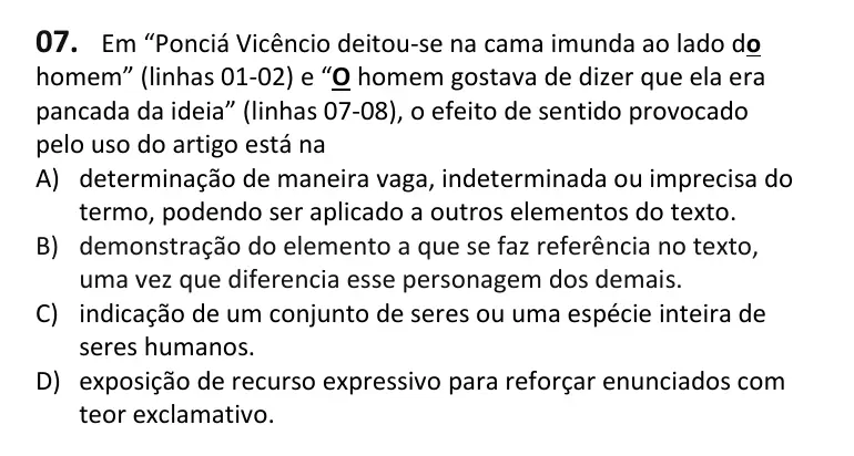 Recorte da questão 7 no caderno Tipo 3