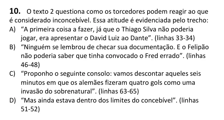 Recorte da questão 10 no caderno Tipo 3