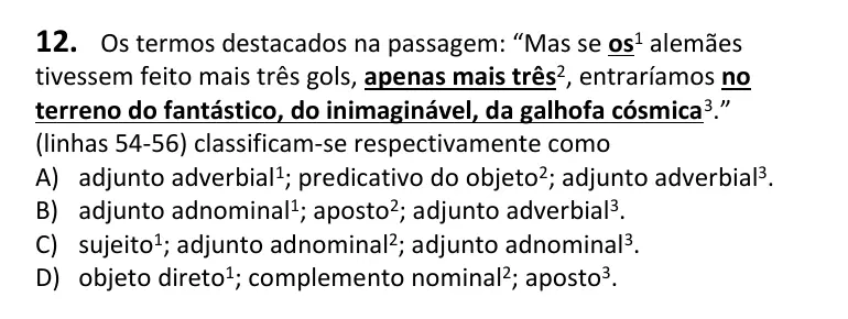 Recorte da questão 12 no caderno Tipo 3