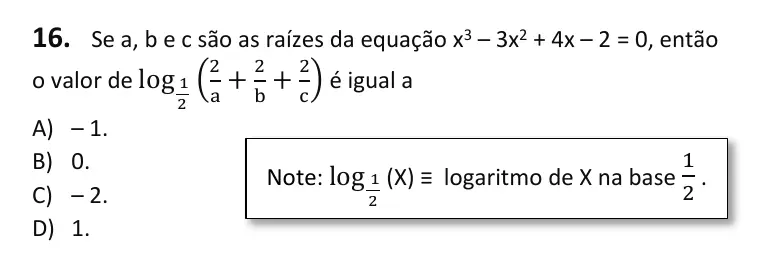 Recorte da questão 16 no caderno Tipo 3