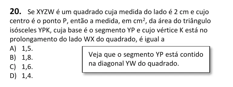 Recorte da questão 20 no caderno Tipo 3
