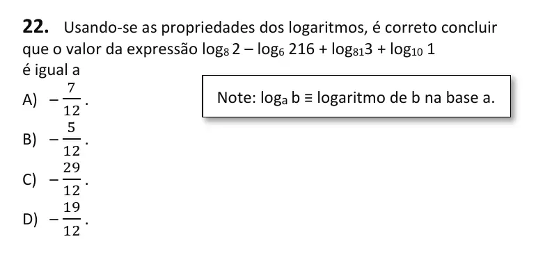 Recorte da questão 22 no caderno Tipo 3