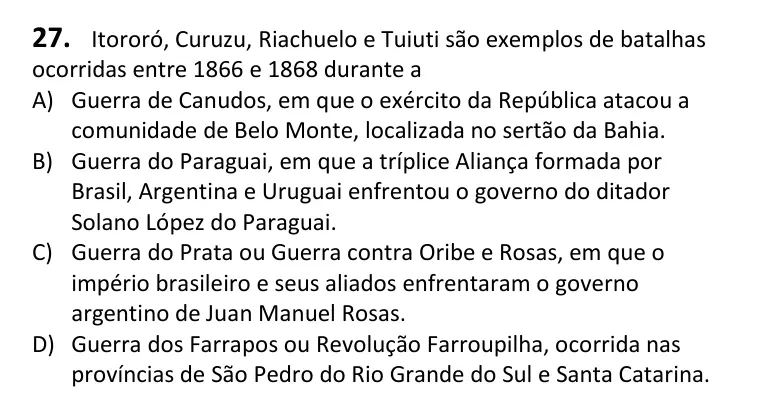 Recorte da questão 27 no caderno Tipo 3