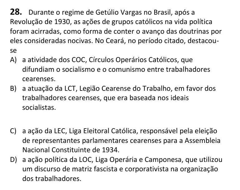 Recorte da questão 28 no caderno Tipo 3