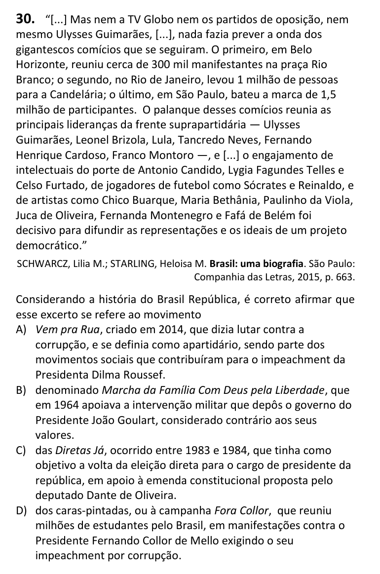 Recorte da questão 30 no caderno Tipo 3