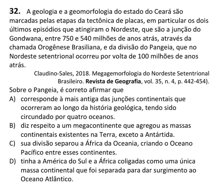 Recorte da questão 32 no caderno Tipo 3
