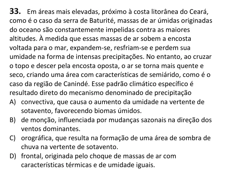 Recorte da questão 33 no caderno Tipo 3