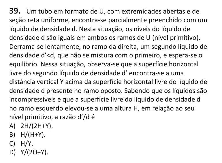Recorte da questão 39 no caderno Tipo 3