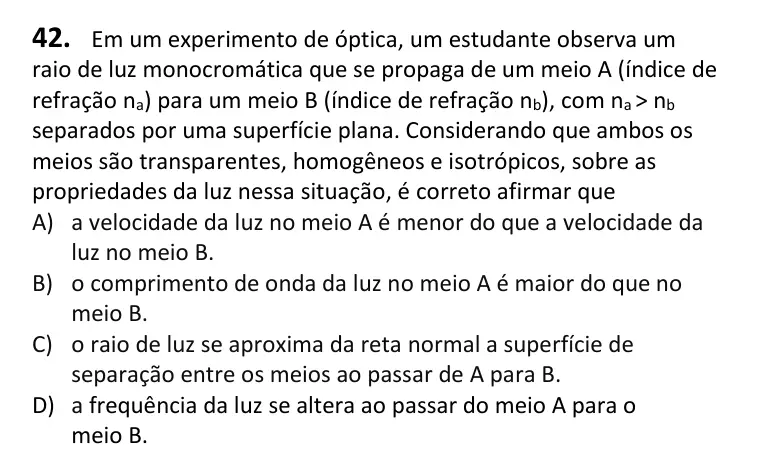 Recorte da questão 42 no caderno Tipo 3