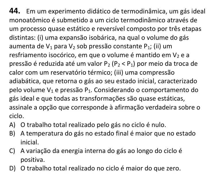 Recorte da questão 44 no caderno Tipo 3