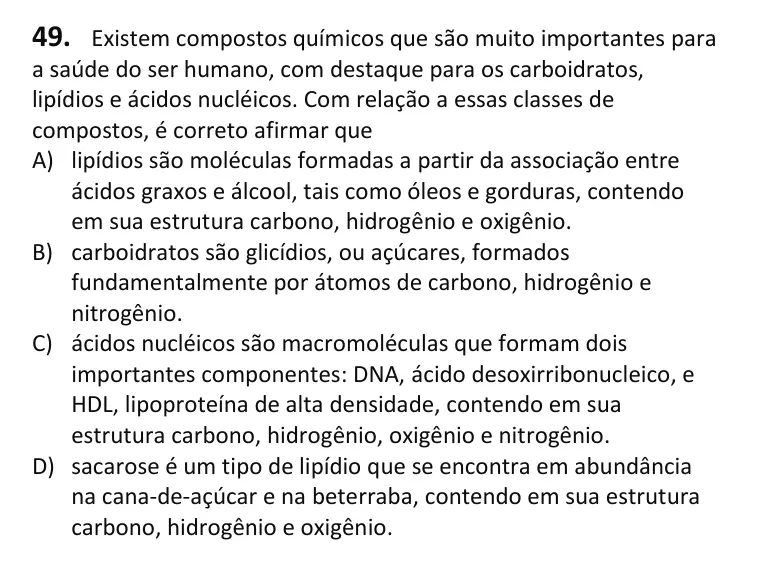 Recorte da questão 49 no caderno Tipo 3