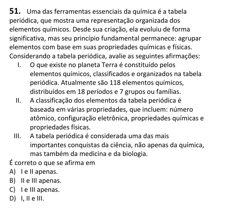 Recorte da questão 51 no caderno Tipo 3