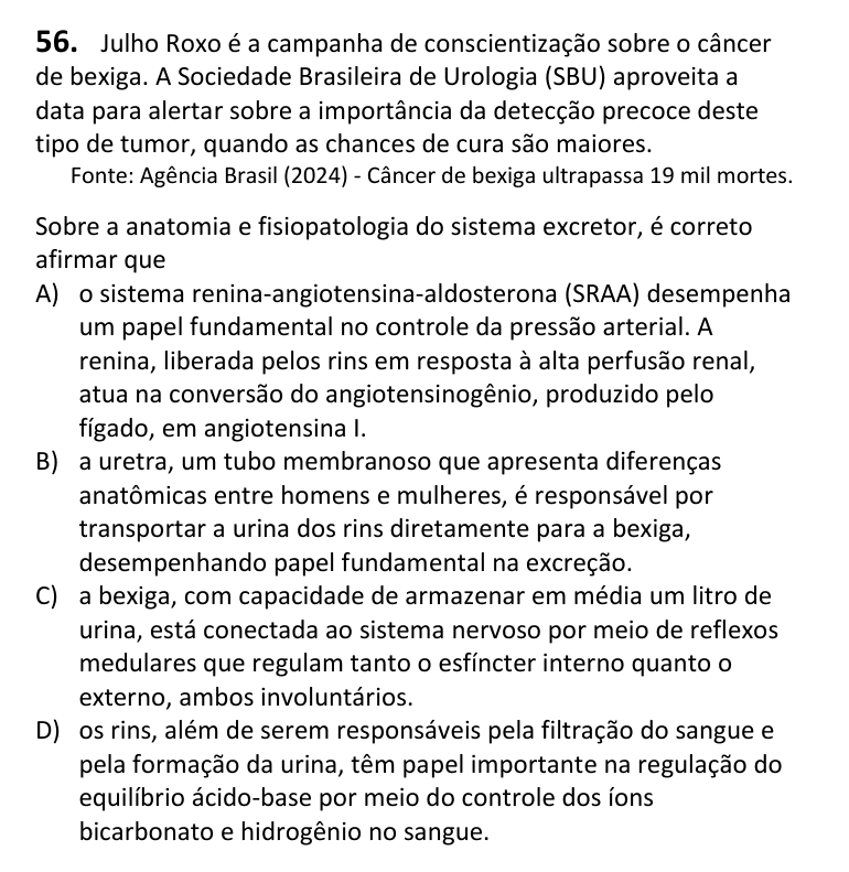 Recorte da questão 56 no caderno Tipo 3