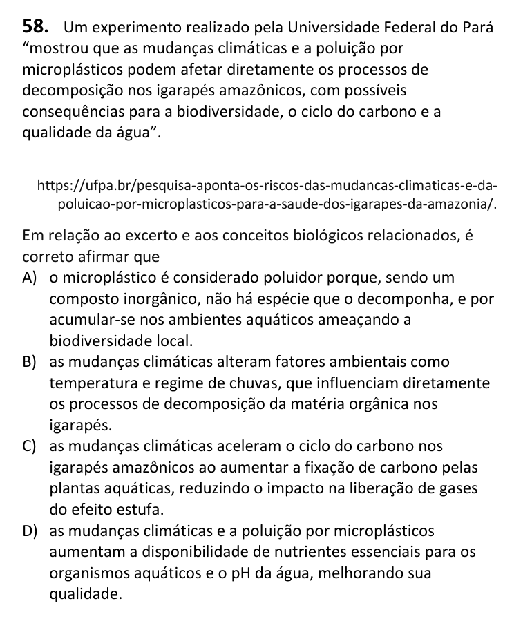 Recorte da questão 58 no caderno Tipo 3