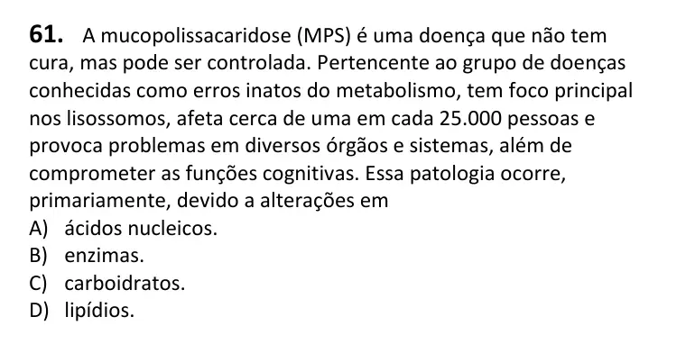 Recorte da questão 61 no caderno Tipo 3