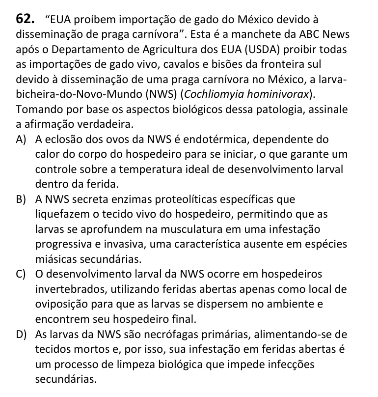 Recorte da questão 62 no caderno Tipo 3