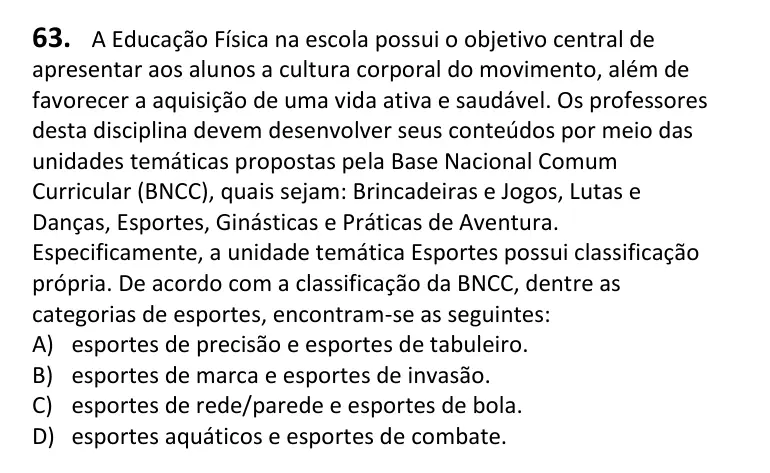 Recorte da questão 63 no caderno Tipo 3