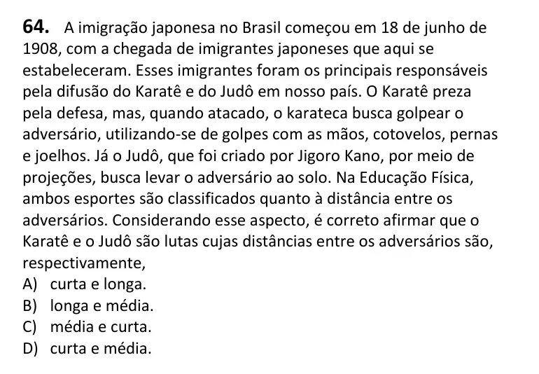 Recorte da questão 64 no caderno Tipo 3