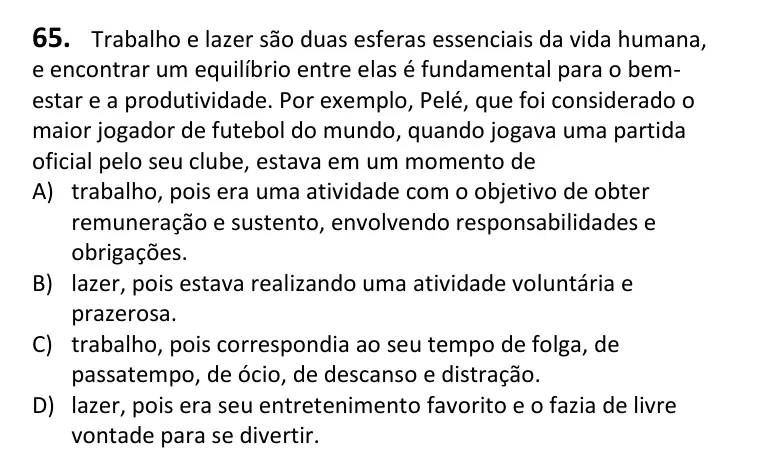 Recorte da questão 65 no caderno Tipo 3