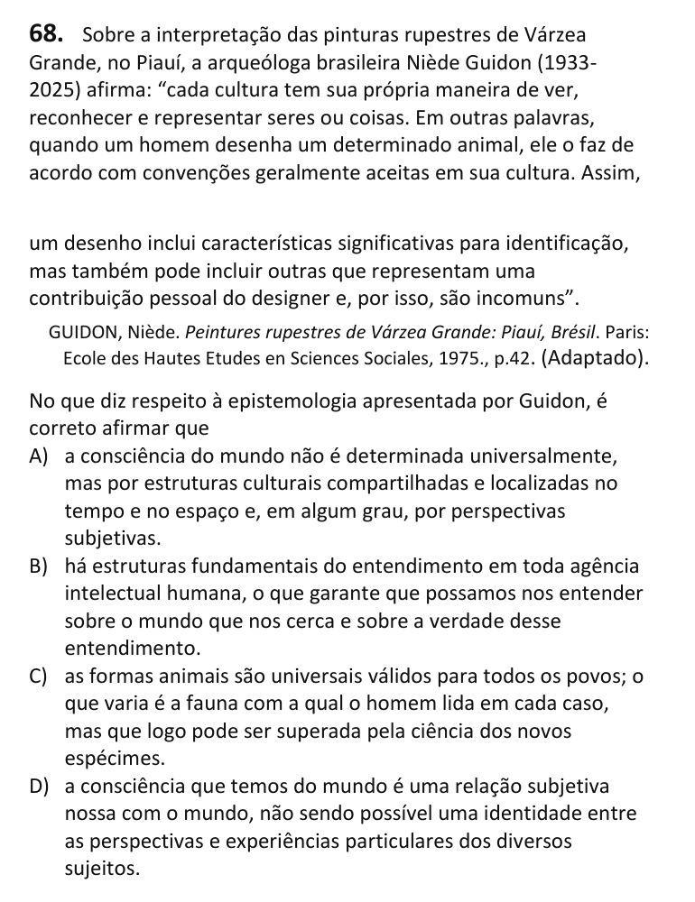 Recorte da questão 68 no caderno Tipo 3