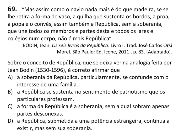 Recorte da questão 69 no caderno Tipo 3