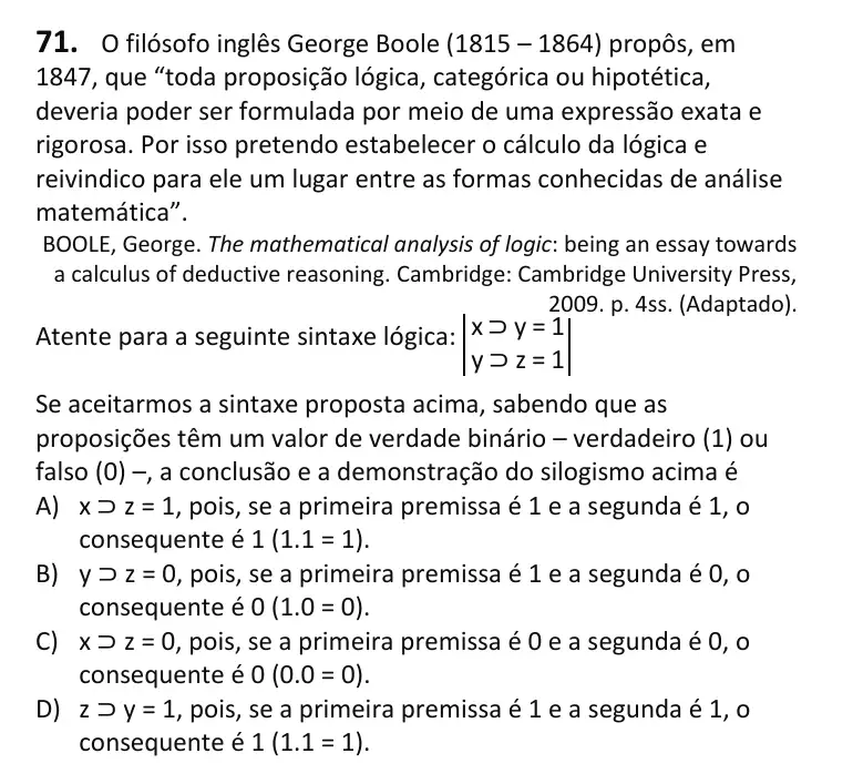 Recorte da questão 71 no caderno Tipo 3