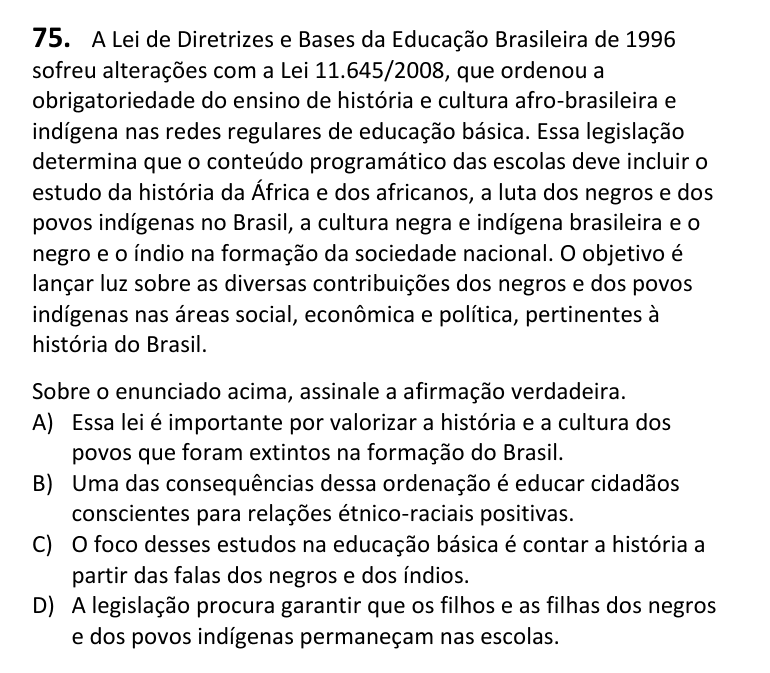 Recorte da questão 75 no caderno Tipo 3