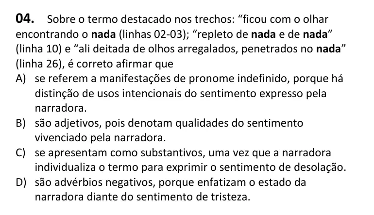 Recorte da questão 4 no caderno Tipo 4