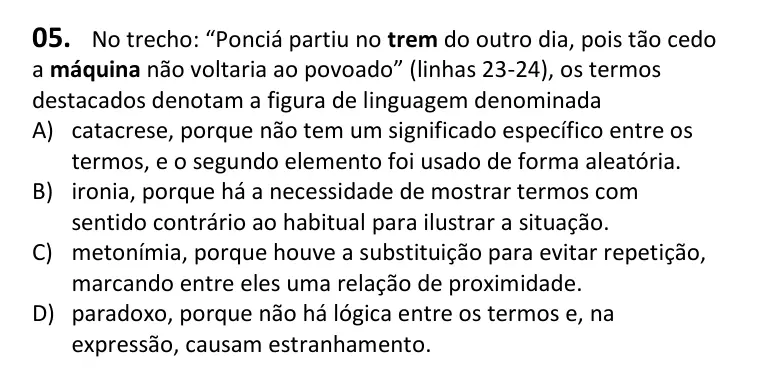 Recorte da questão 5 no caderno Tipo 4