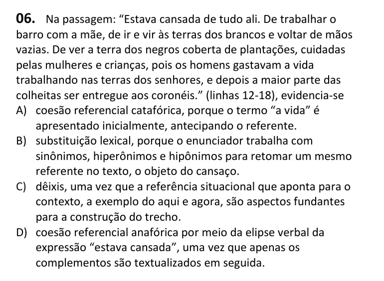 Recorte da questão 6 no caderno Tipo 4