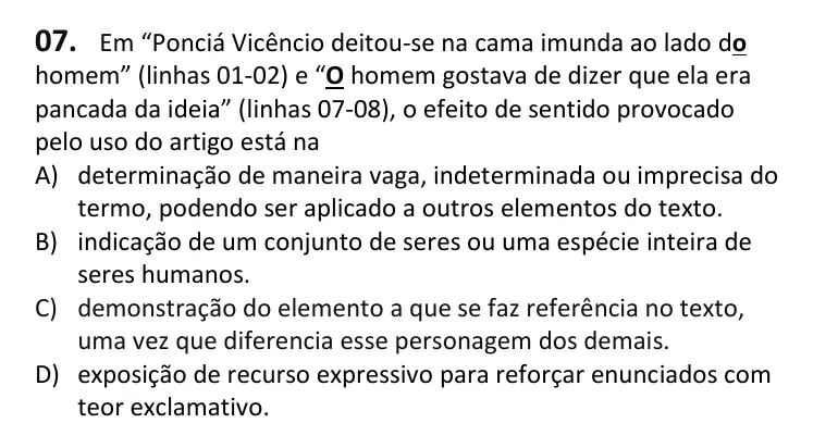 Recorte da questão 7 no caderno Tipo 4
