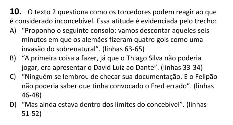 Recorte da questão 10 no caderno Tipo 4