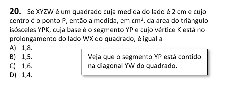 Recorte da questão 20 no caderno Tipo 4